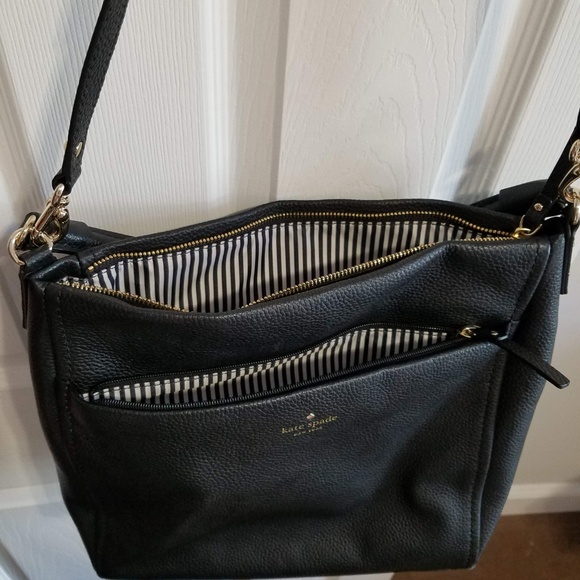 Kate Spade Black Leather Shoulder Bag Zipper Tote - Picture 2 of 5